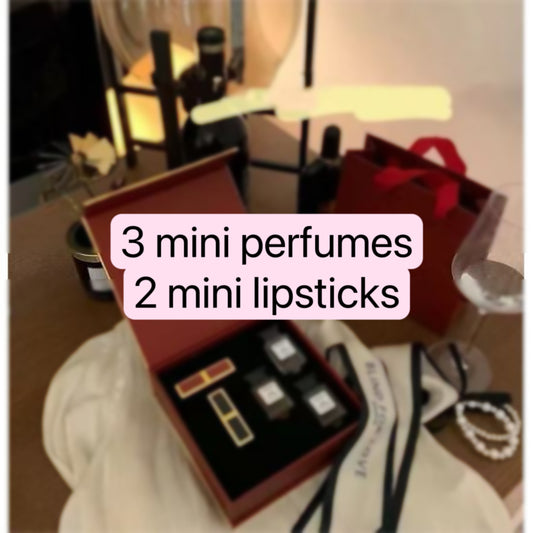 3 mini perfume, 2 mini lipsticks set